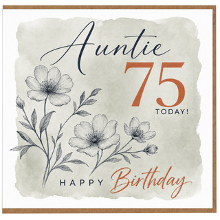 75th birthday card for auntie with hand-drawn flowers and leaves
