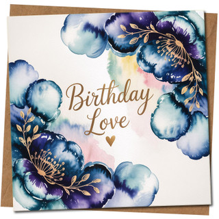 Birthday Love Card - Watercolour Floral Design - 145mm x 145mm Square - Romantic Birthday Card for Partner, Wife, Husband, Girlfriend or Boyfriend -, Includes Kraft Envelope