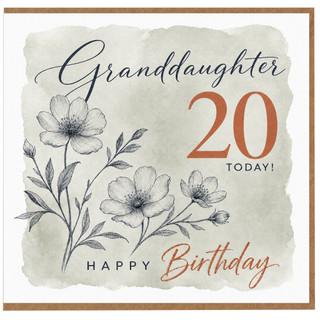 Granddaughter 20th Birthday Card, Floral Happy Birthday Card for Granddaughter