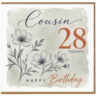 Cousin 28th Birthday Card, Floral Happy Birthday Card for Cousin