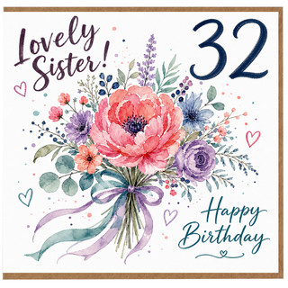 32nd Birthday Sister Card - Lovely Sister Happy Birthday Floral Card