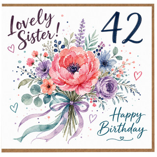 42nd Birthday Card for Sister, Lovely Sister Happy Birthday Floral Card