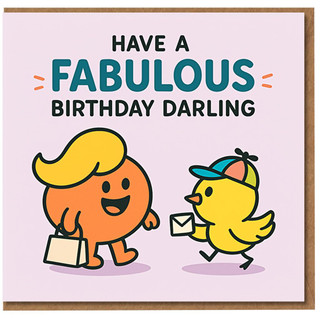 Have a Fabulous Birthday Darling Card - Cute Cartoon Characters, Fun Partner Birthday Card for Boyfriend, Girlfriend, Husband or Wife