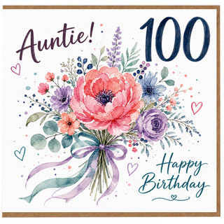 Auntie 100th Birthday Card, Floral Bouquet Happy Birthday Card
