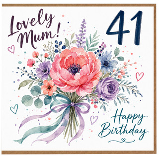 41st Birthday Card for Mum, Floral Bouquet Happy Birthday Card