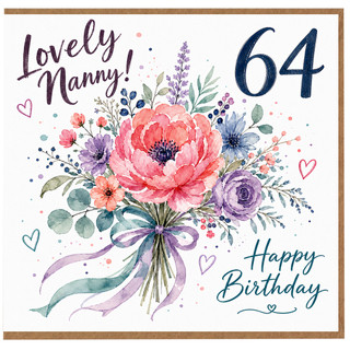 Nanny 64th Birthday Card, Lovely Floral Happy Birthday Card