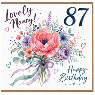 Nanny 87th Birthday Card, Lovely Floral Happy Birthday Card