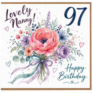 Nanny 97th Birthday Card, Lovely Floral Happy Birthday Card