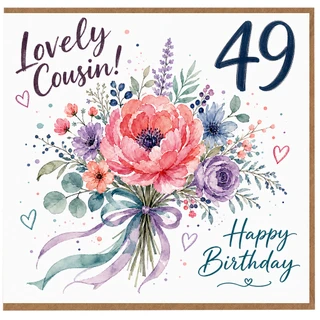 49th Birthday Card for Cousin, Lovely Cousin Floral Happy Birthday Card