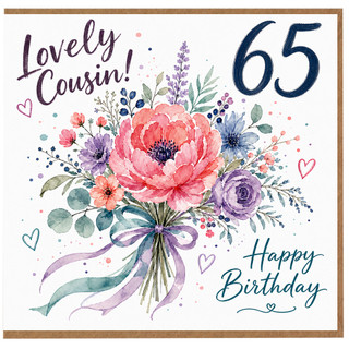 65th Birthday Cousin Card, Lovely Cousin Happy Birthday Floral Card