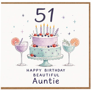51st Birthday Card for Auntie, Happy Birthday Beautiful Auntie Cake Design Card