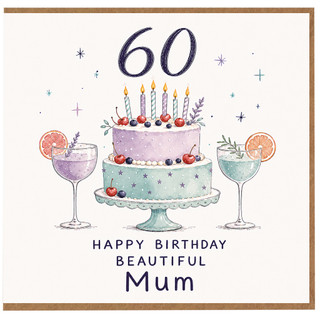 60th Birthday Card for Mum, Happy Birthday Beautiful Mum Card