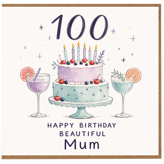 Mum 100th Birthday Card, Happy Birthday Beautiful Mum Card