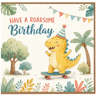 Birthday Card, Roarsome Dinosaur Birthday Card, Boys or Girls Birthday Card