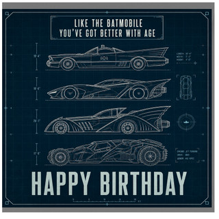 Birthday Card, Happy Birthday Batmobile Blueprint Design