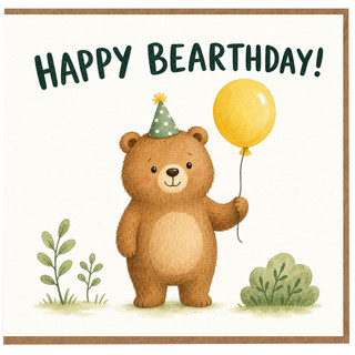 Birthday Card, Cute Teddy Bear Party Card, Happy Bearthday Card