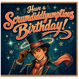 Birthday Card, Have a Scrumdiddlyumptious Birthday Card, Whimsical Retro Party Card