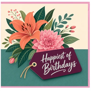 Birthday Card, Happiest of Birthdays Floral Greeting Card