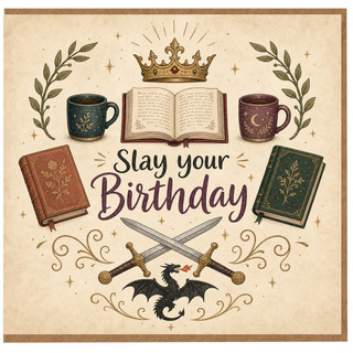Birthday Card, Slay Your Birthday Fantasy Dragon Book Lover Card