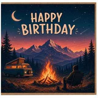 Birthday Card, Camping Van Birthday Card, Mountain Campfire Birthday Card