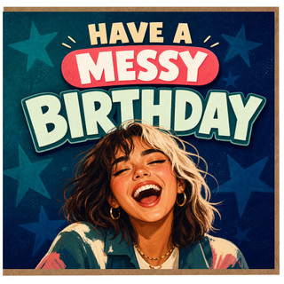 Birthday Card, Have a Messy Birthday Card, Fun Retro Illustrated Birthday Greeting Card