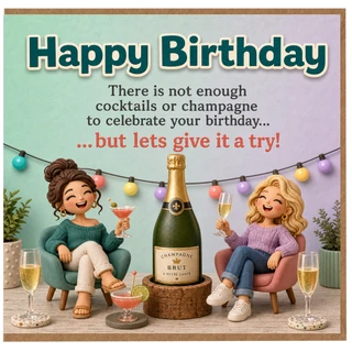 Birthday Card, Funny Birthday Card with Cocktails and Champagne