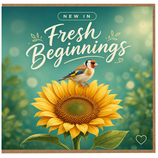 Birthday Card, Fresh Beginnings Sunflower and Goldfinch Greeting Card