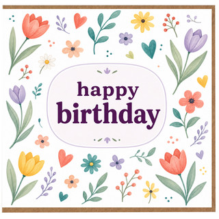 Birthday Card, Floral Happy Birthday Greeting Card