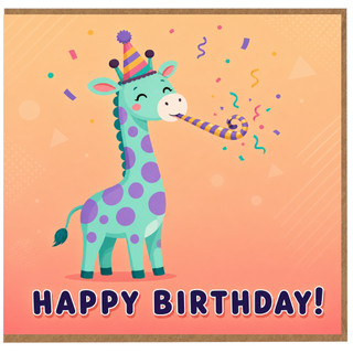 Birthday Card, Cute Cartoon Giraffe Party Card