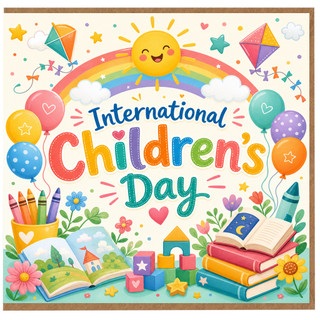 Birthday Card, Colourful Rainbow Balloon Kids Celebration Card
