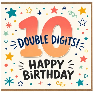 10th Birthday Card, Double Digits Happy Birthday Card
