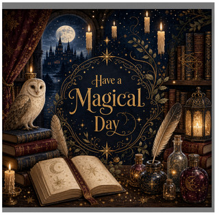 Birthday Card, Fantasy Owl and Moonlit Castle Design