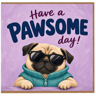 Birthday Card, Funny Pug Greeting Card