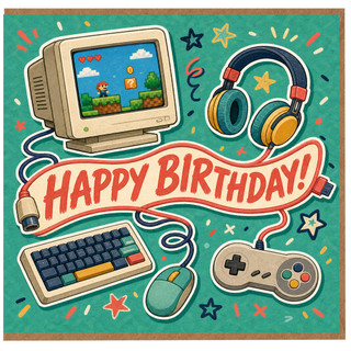 Birthday Card, Retro Video Game Happy Birthday Card