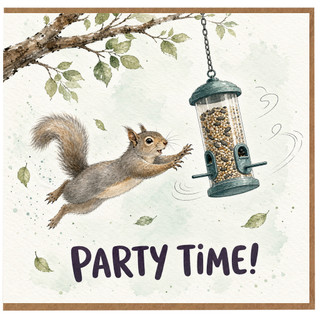 Birthday Card, Squirrel Bird Feeder Greeting Card