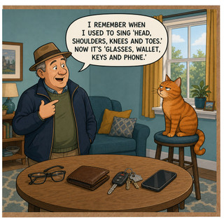 Birthday Card, Funny Forgetful Older Man and Cat Card