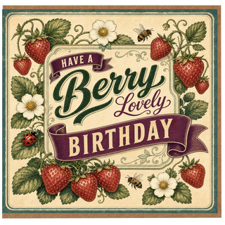 Birthday Card, Have a Berry Lovely Birthday, Strawberry Floral Bee Greeting Card