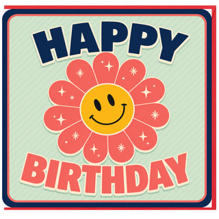 Birthday Card, Happy Birthday Smiley Flower Retro Style Card