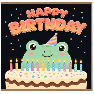 Birthday Card, Cute Frog Birthday Cake Card