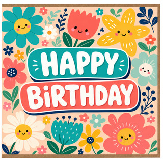Birthday Card, Cute Floral Birthday Card