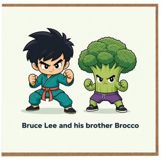 Birthday Card, Funny Bruce Lee and Brocco Card