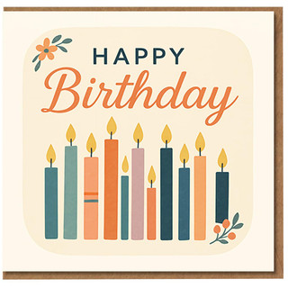 Happy Birthday Card with Colourful Candles and Floral Details - Modern Pastel Design for Friends, Family or Colleagues