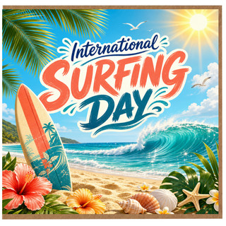 Birthday Card, Tropical Beach Surfing Greeting Card