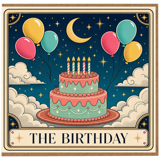 Birthday Card, Birthday Cake and Balloons Greeting Card