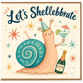 Birthday Card, Let's Shellebrate Snail Party Card