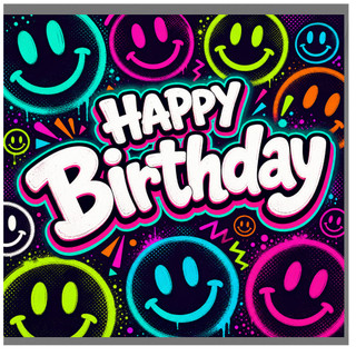 Birthday Card, Neon Smiley Face Birthday Card