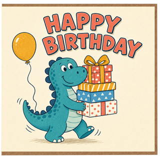Birthday Card, Cute Dinosaur Birthday Card