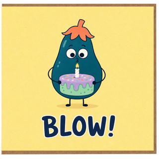 3rd Birthday Card, Cute Cartoon Character with Cake and BLOW!