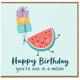 Birthday Card, You're One in a Melon Watermelon Pun Card