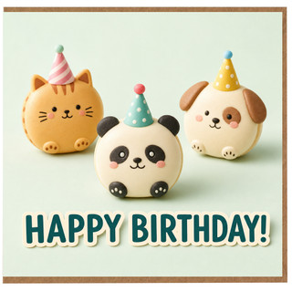 Birthday Card, Cute Cat Panda Party Hat Birthday Card